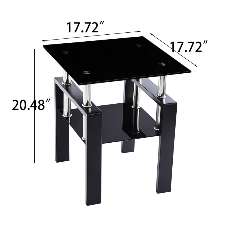 2 pièces, table d'appoint rectangulaire en verre trempé noir, bord de cascade, chambre à coucher, assemblage pratique et facile à installer