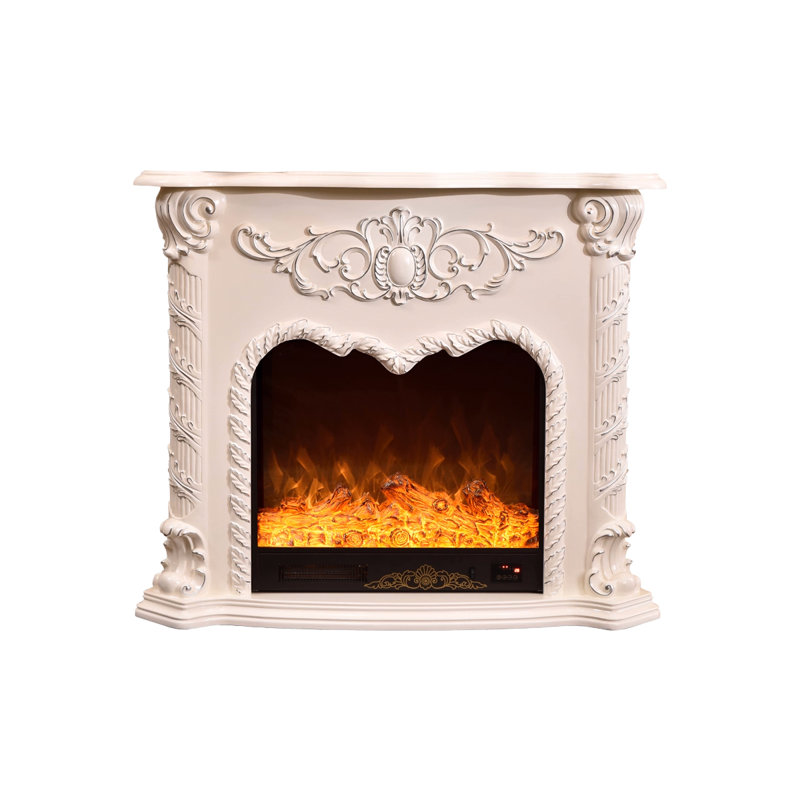 White Solid Wood Electric Fireplace, White