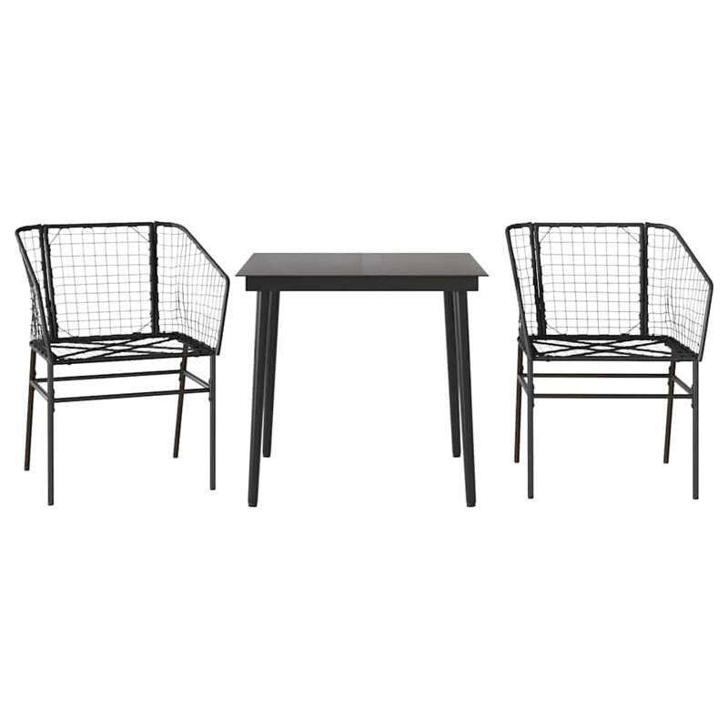 Patio Dining Set Poly Rattan Glass, 29.1" H x 31.5" W x 31.5" L, Black, 2