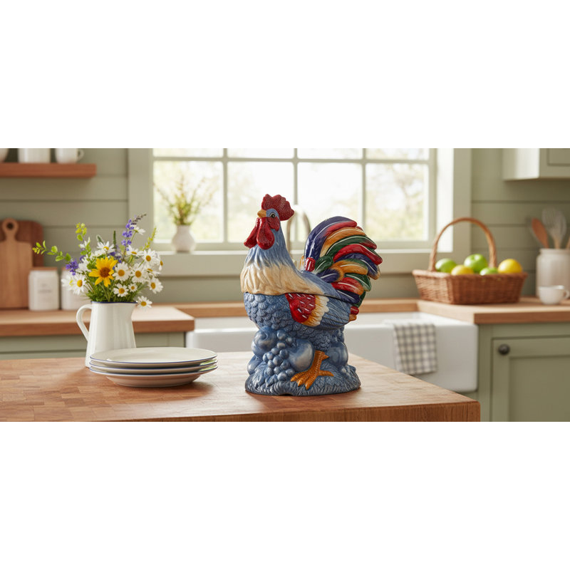 Tuscany Blue Rooster Cookie Jar 