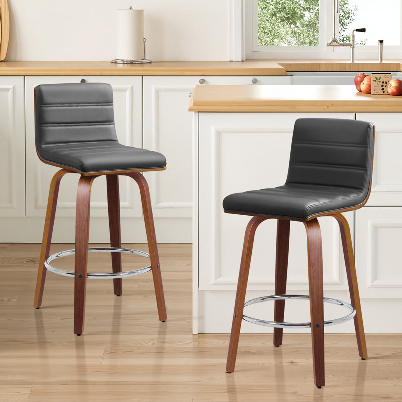 65 CM Swivel Bar Stools With Back Faux Leather Upholstered, 2, Grey