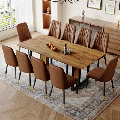 Ensemble de table de salle à manger 11 pièces comprenant un plateau en bois et un support en métal. L'ensemble de table de salle à manger 78,7 po rectangulaire pour 78 personnes offre stabilité, confort et style.