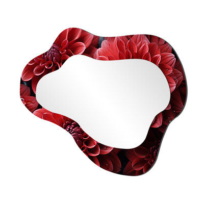 Jorma Crimson Mums Elegance Blooms - miroir décoratif nuage Mums, miroir mural asymétrique traditionnel, impression d'art en métal