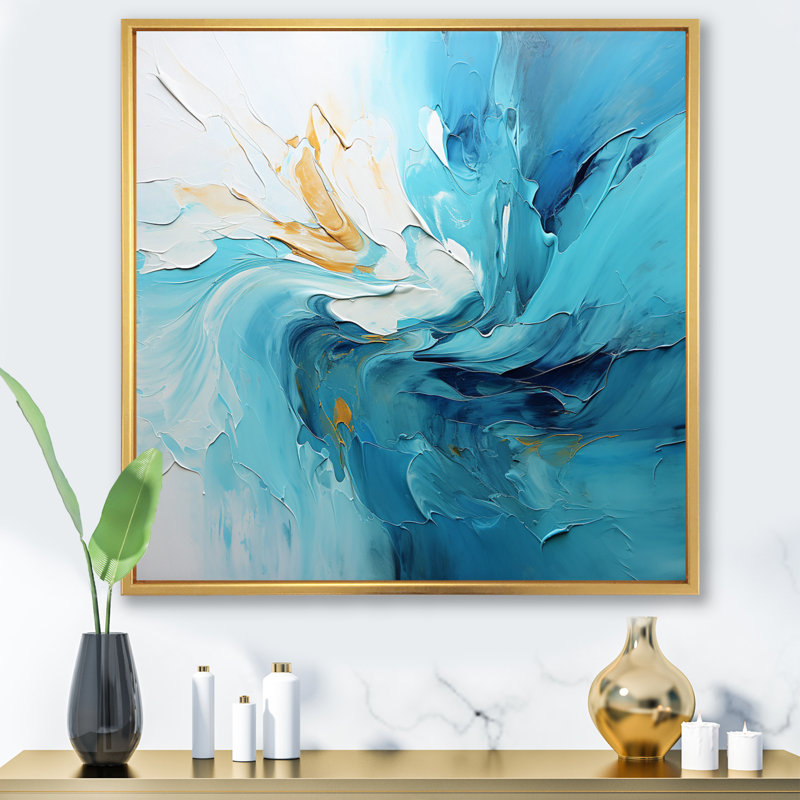Azure Symphony I - Abstract Landscape Canvas Wall Art, Cadre flottant doré, 36" H x 36" W