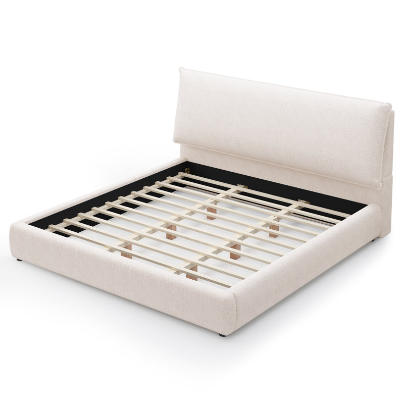 Cadre de lit plateforme rembourré avec tête de lit rembourrée surdimensionnée, sommier à lattes en bois et tissu chenille de qualité supérieure, sans sommier tapissier, silencieux, format King