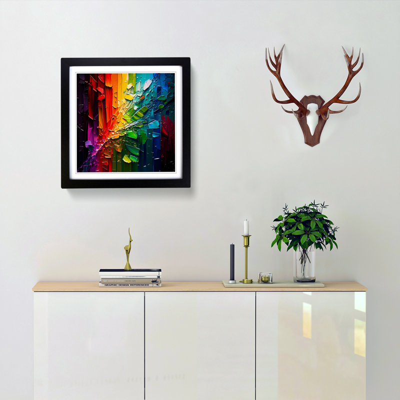 Rainbow Palette Knife No.1 - Single Picture Frame Print on Wood, Black