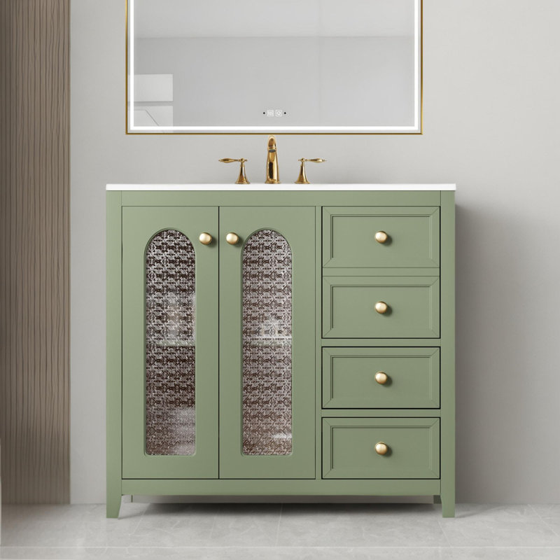 Meuble-lavabo 36 po avec deux portes à fermeture douce, tablettes réglables, Vert