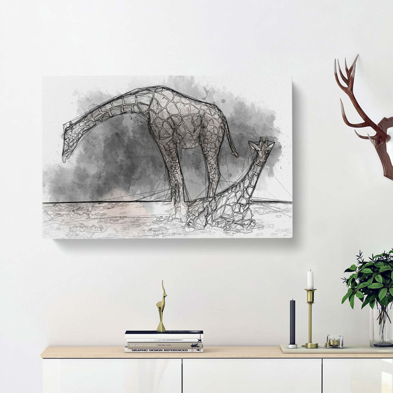 Two Giraffes in Abstract - Wrapped Canvas, 60cm H x 91cm W x 3cm D