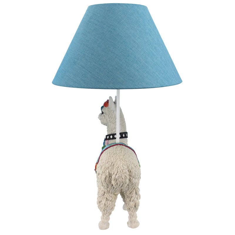 Blue Alpaca Sculptural Table Lamp with Fabric Shade