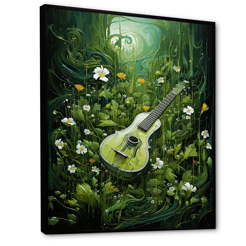 Musique, guitare, gazon vert Meadows, Cadre flottant noir, H 40 po x l 30 po x P 1,5 po