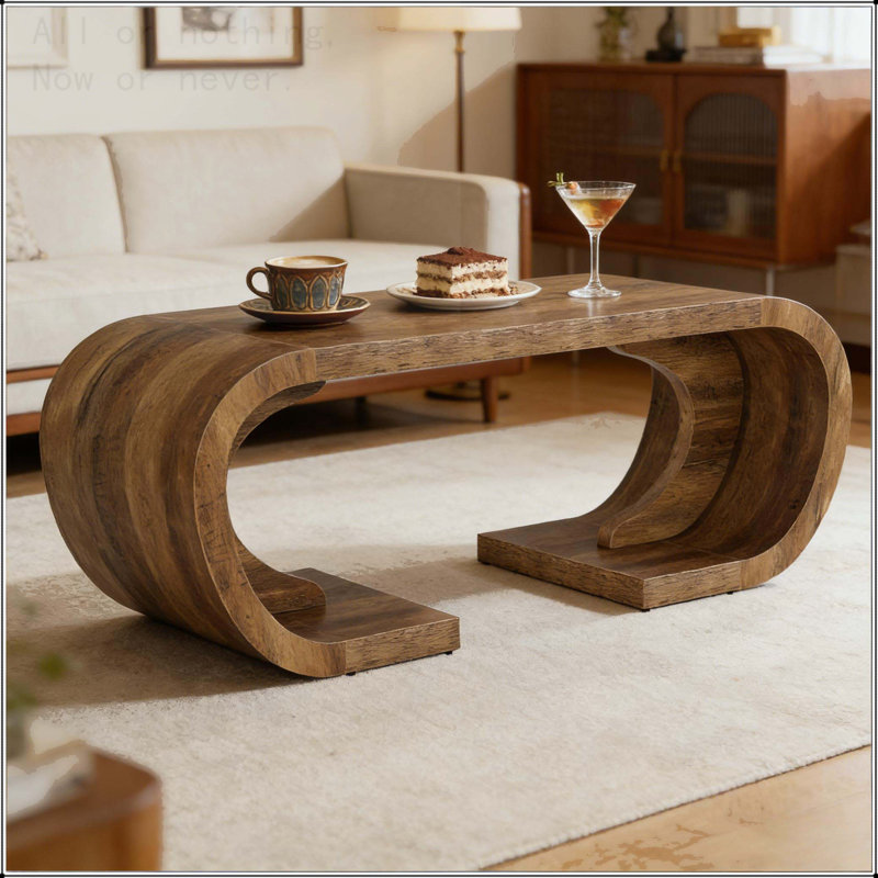 C-Shaped Curved Coffee Table with Wave-Inspired Design