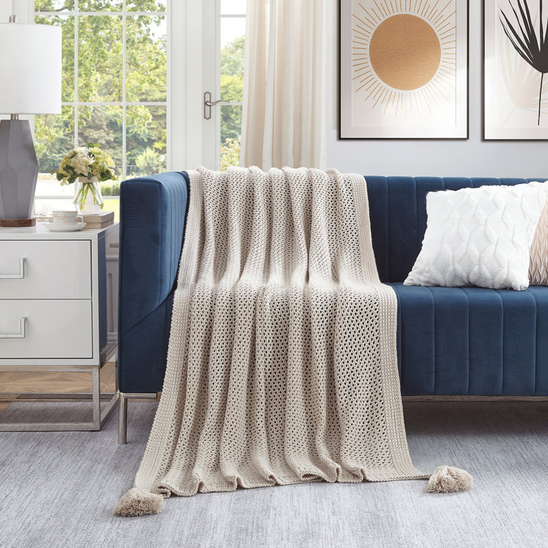 Cozy Tyme Todd Soft and Quality Fabric Knit Throw 50" x 60", Sand