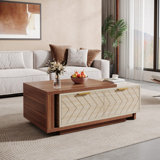 Extendable Coffee Table With 2 Storage Drawers, Dual-Tone Center Table With Sliding Tabletop