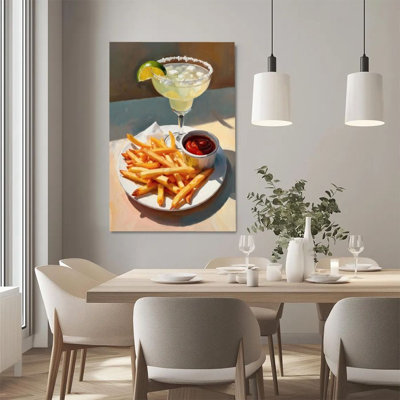 1 pièce, impression sur toile encadrée, cocktails et frites, temps de loisirs d'été, impression de nature morte impressionniste, parfait pour la décoration de chambre salon chambre bureau cuisine salle de bain décor à la maison, cadeau de décoration murale idéal pour la maison