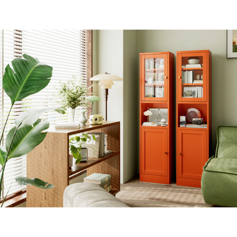 Armoire de rangement mince pour salle de bain avec portes et tablettes, étagère ouverte à 6 niveaux, armoire étroite, haute et mince, convenant aux petits espaces