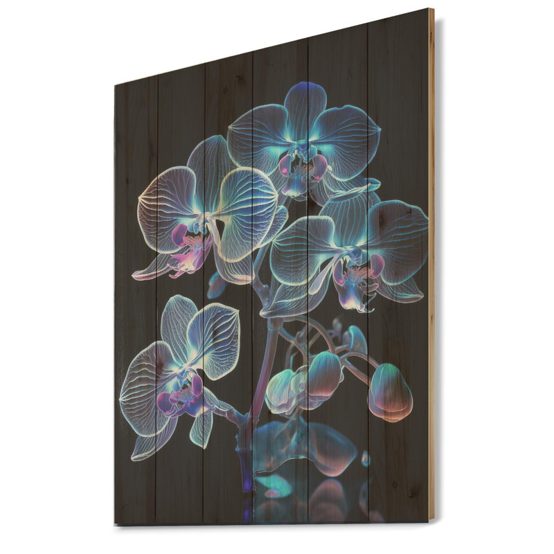 Orchidée en fleurs en mauve fluorescent et bleu III - Orchidée en fleurs en mauve fluorescent et bleu III - reproduction