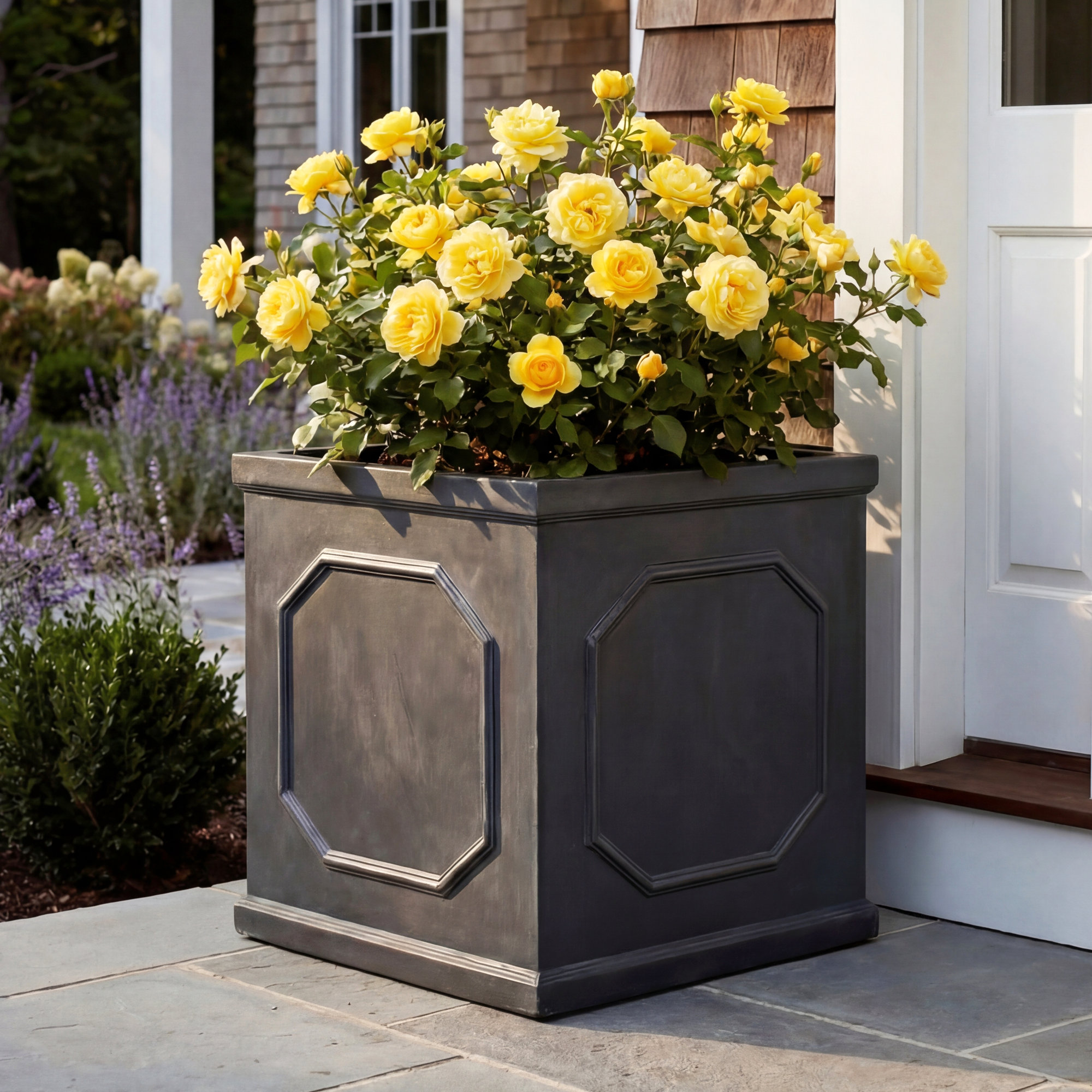 Coterie Vivero Fibreclay Chelsea Planter Box, Faux Lead, 25.25'' H x 25.25'' W x 25.25'' D