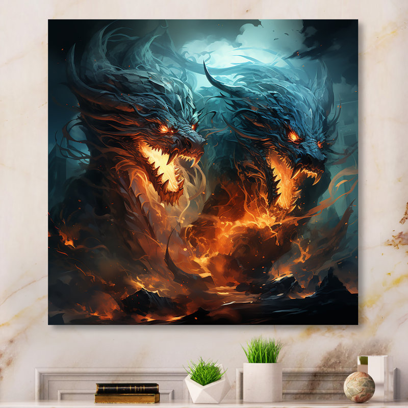 Fire Breathing Dragons Lair II - Dragons, art mural, Toile tendue, H 36 po x l 36 po x P 1,5 po