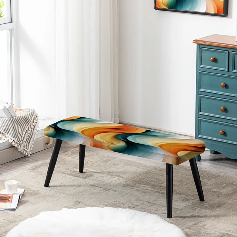 Zen Simplicity - Abstract Upholstered Black Bench, Yellow/Green