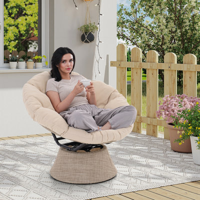 Ergonomic 360° Swivel Papasan Accent Chair With Soft Extra Thick Cushion,Comfy Living Room Chair
