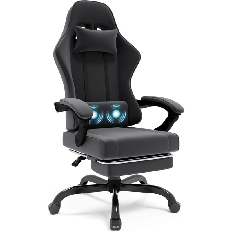 Ergonomic Game Chair with Massage Waist Pillow, Black