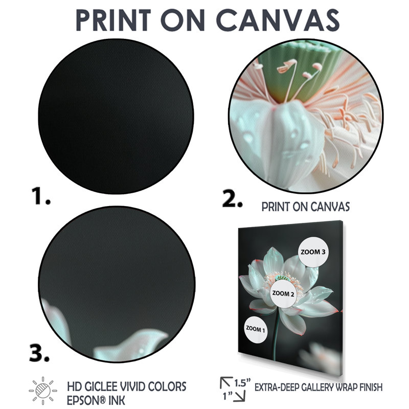 «White Crystal Lotus Garden Oasis», art mural Lotus, Cadre flottant noir, H 16 po x l 32 po