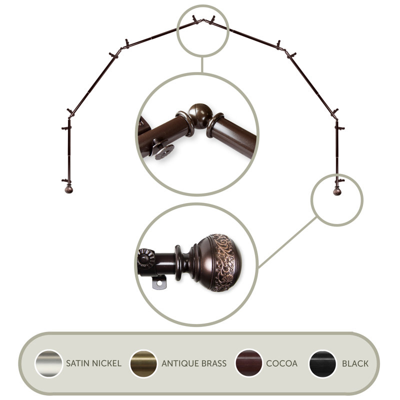 Ensemble de tringle à rideaux simple et quincaillerie pour baie vitrée à 6 côtés Solon, Cacao, 18 à 28 po (de chaque côté)