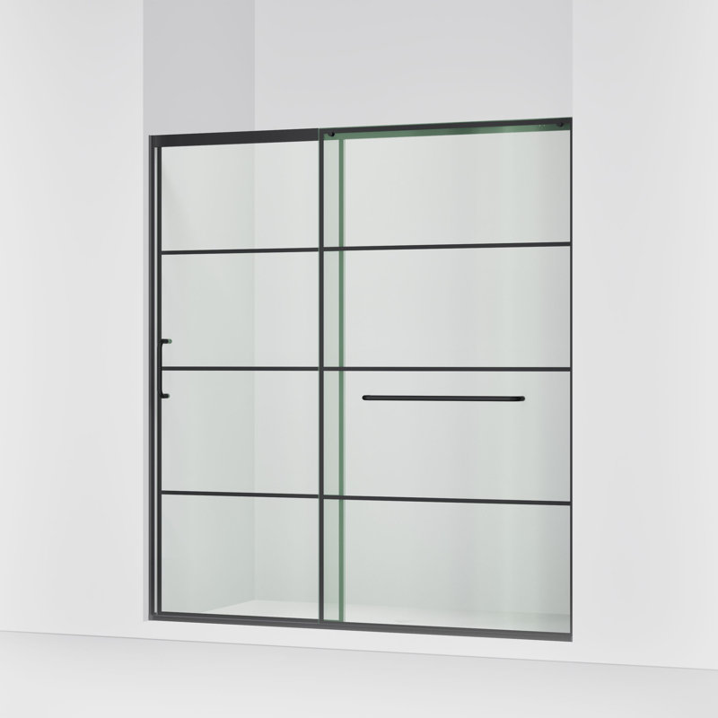 Sliding Shower Door, 75-1/2-In H X 68-1/4 - 71-5/8-In W, Crystal Clear w/Rectangular Grid