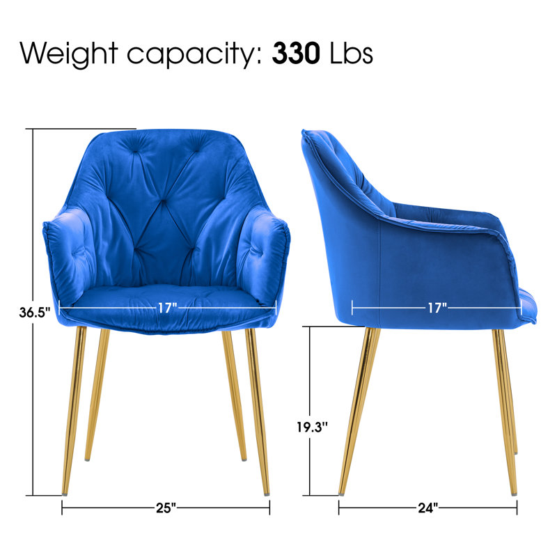 Dining Chairs Set, Accent Chair with Golden Legs and Padded Seat, Jewelry Blue