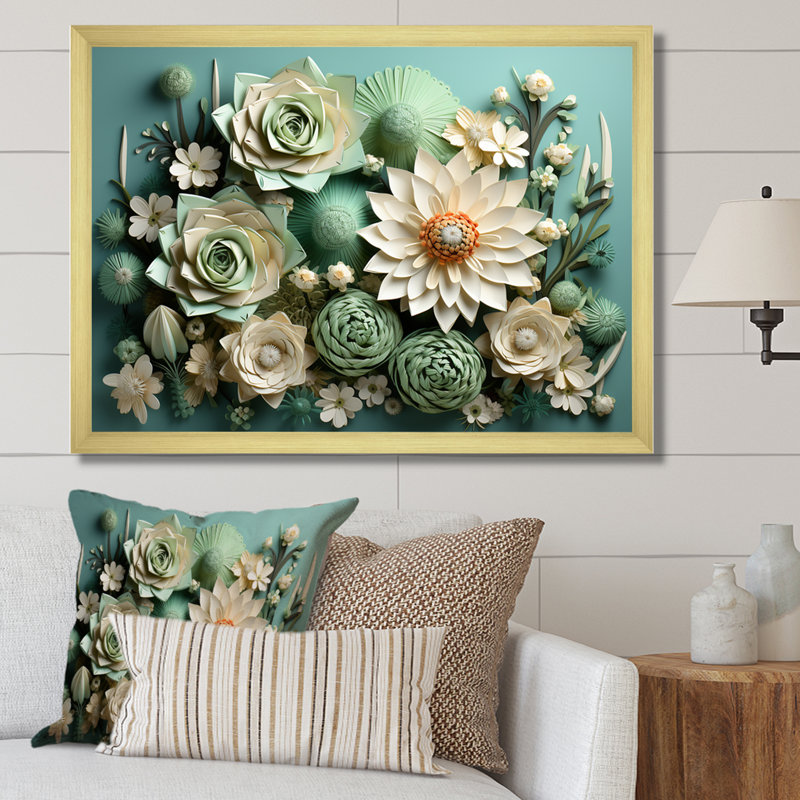 Cactus Mint Mirage I - Cactus, art mural sur toile, Cadre doré simple, H 16 po x l 32 po x P 1 po
