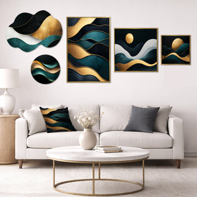 Soft Marble Coastal Balance I – Large Contemporary Wall Decor, 5 Piece Metal and Framed Canvas Print Wall Art Set (100" x 40")