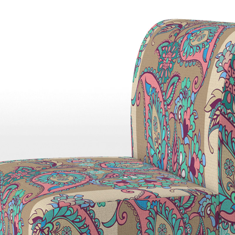 Fauteuil de chambre bleu et rose à motif cachemire rayé