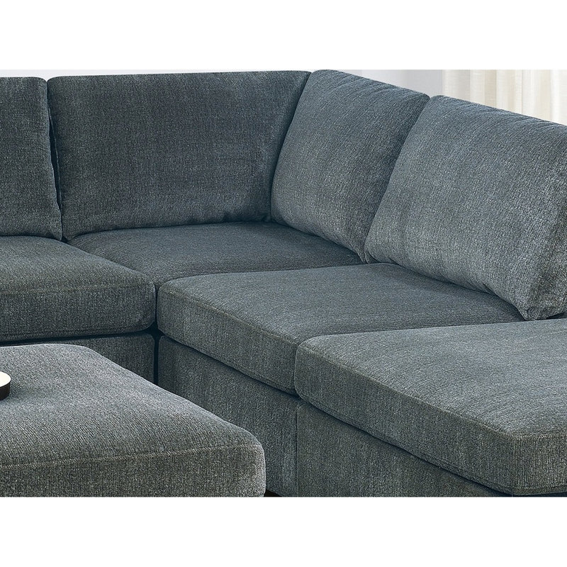 Spacieux canapé modulaire en chenille gris 6 modulaires avec 2 canapés d'angle, fauteuils sans accoudoirs et repose-pieds pour un espace de vie confortable en forme de L 6 pièces