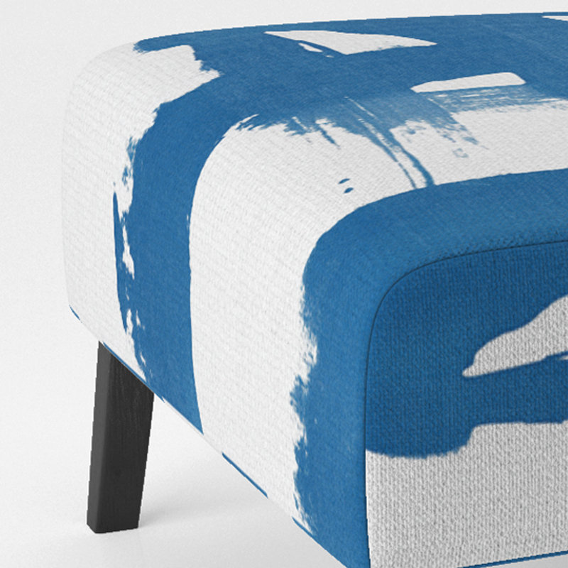 Tarajai Black & White Crossing Paths I - Upholstered Modern Accent Slipper Chair, Blue/White Polyester Blend