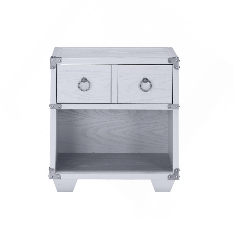 Table de chevet 1 tiroir avec un compartiment ouvert au fini gris