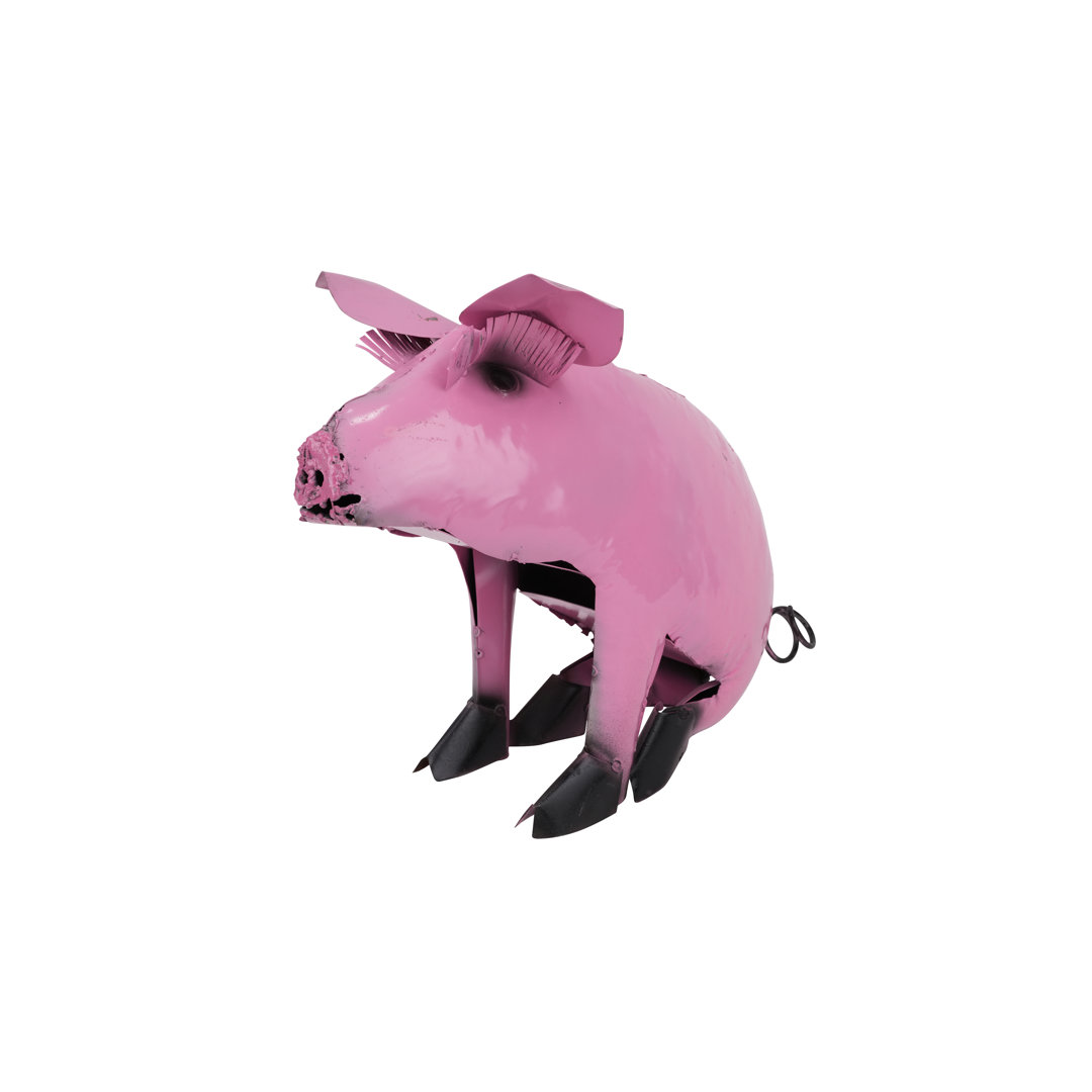 Glenburn Recycled Metal Sitting Pig Figurine Ebern Designs