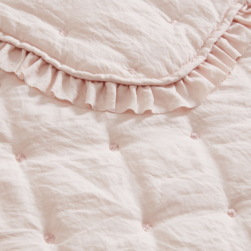 Hailee Pink Microfiber Twin Quilt Set with Ruffles