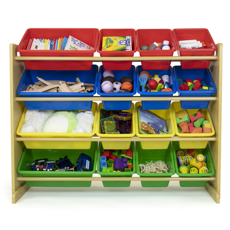 Raul Three Posts™ Toy Organizer with Bins, Primary/Natural