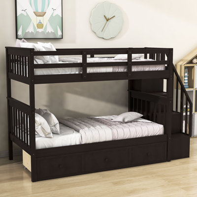 3 Drawers Wood Standard Bunk Bed by Harriet Bee