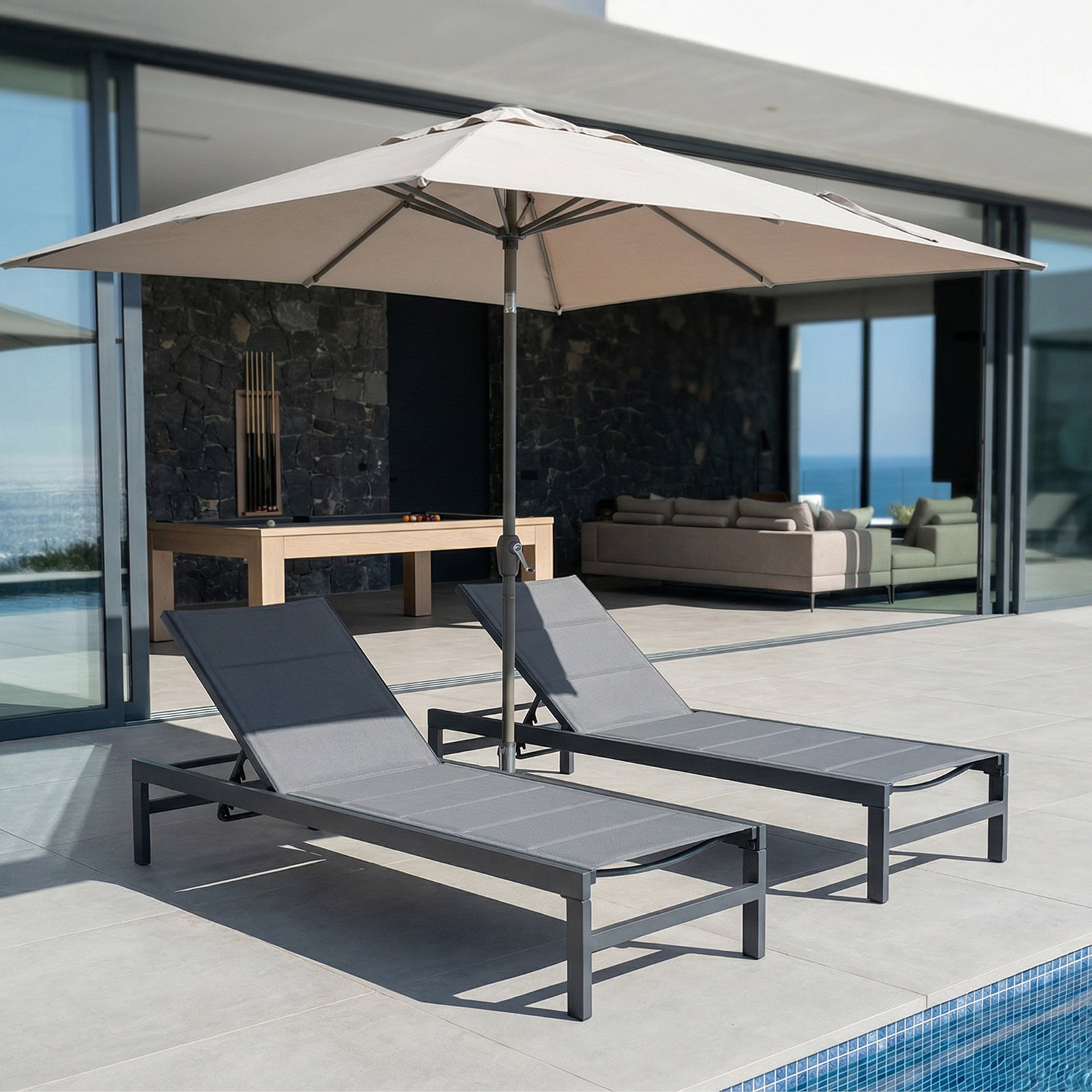 Ine Aluminum Outdoor Chaise Lounge, Gray