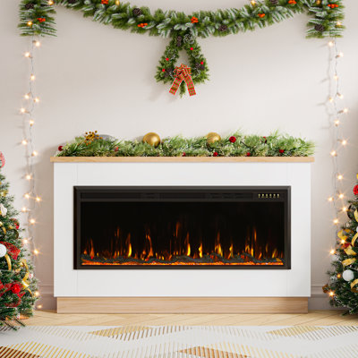 60" Electric Fireplace With Mantel, 12 Flame Effects Tv Stand