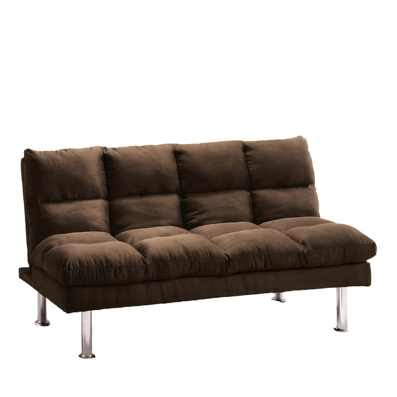 Microfiber Futon Bed With Contemporary Style, Dark Brown Finish, Legs And Extra Support, 67"W Support For Easy Conversion,