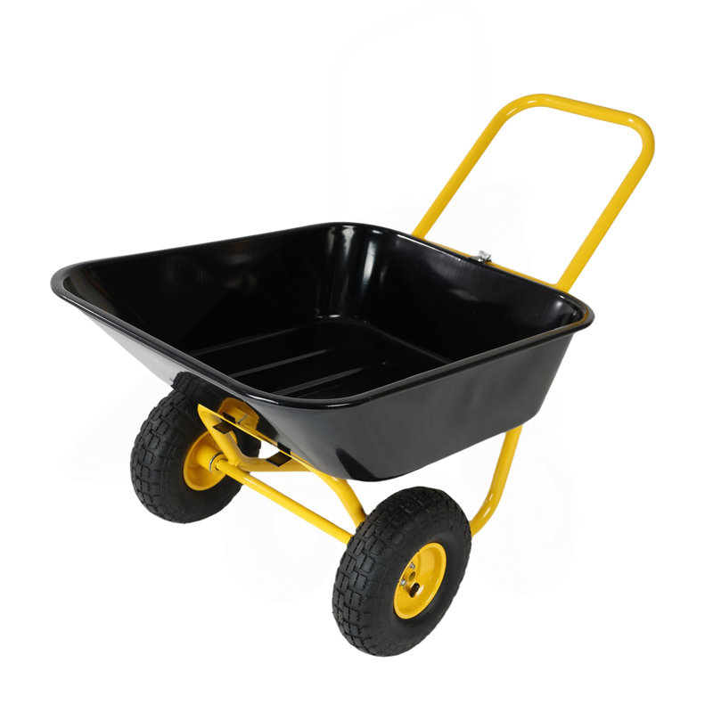 Brouette à deux roues, chariot de jardin, roues pneumatiques de 10 pouces (jaune + noir)