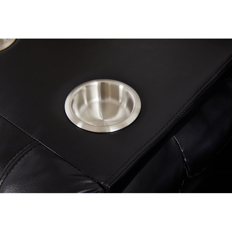 77.17'' Faux Leather Manual Reclining Sofa With LED Lighting & Cup Holders, Noir