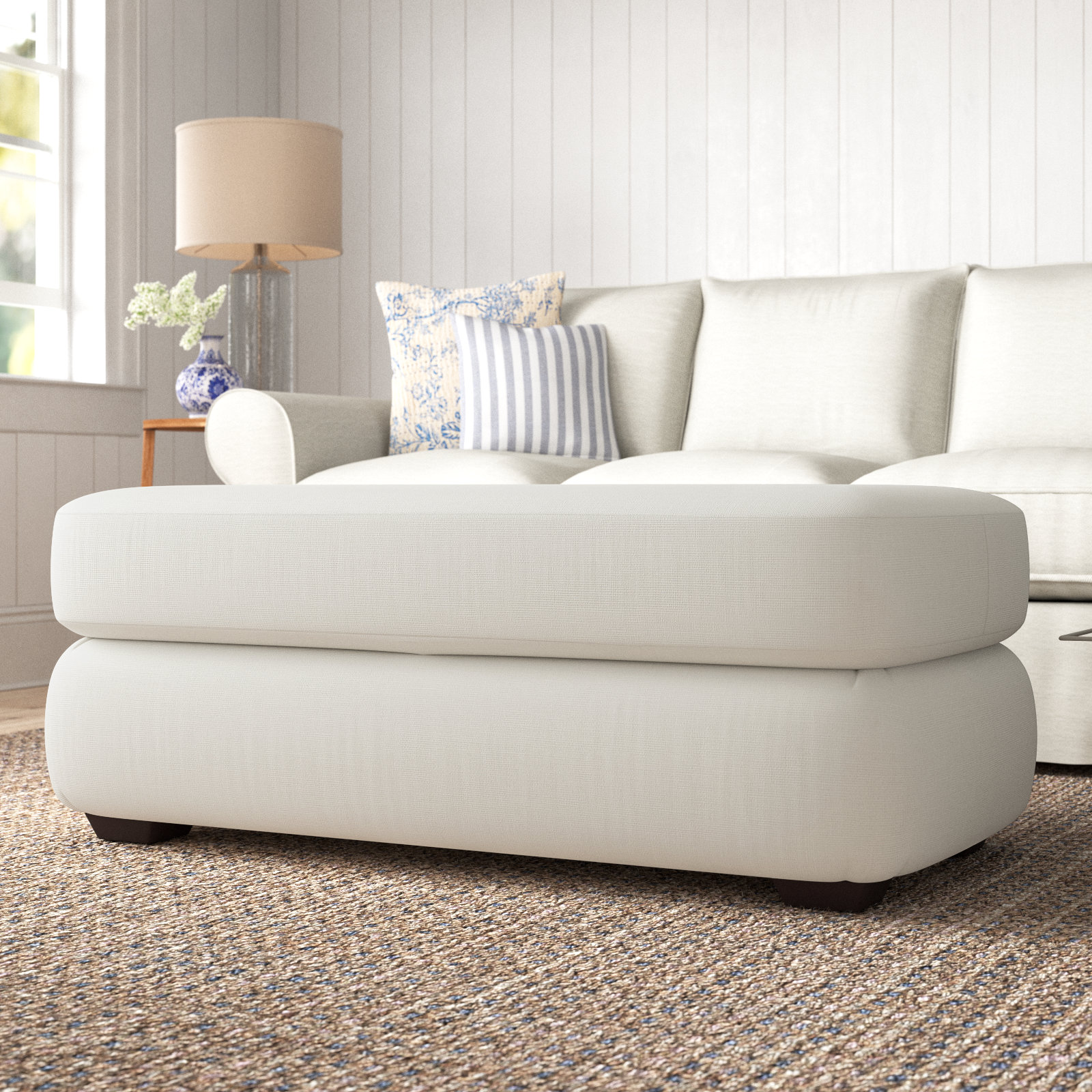 Emilio 49" Cotton Upholstered Ottoman, Conversation Pearl