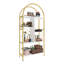  5 Tier Arched Bookshelf, Gold Metal Frame With White Wood Shelves, Standing Storage Display Rack