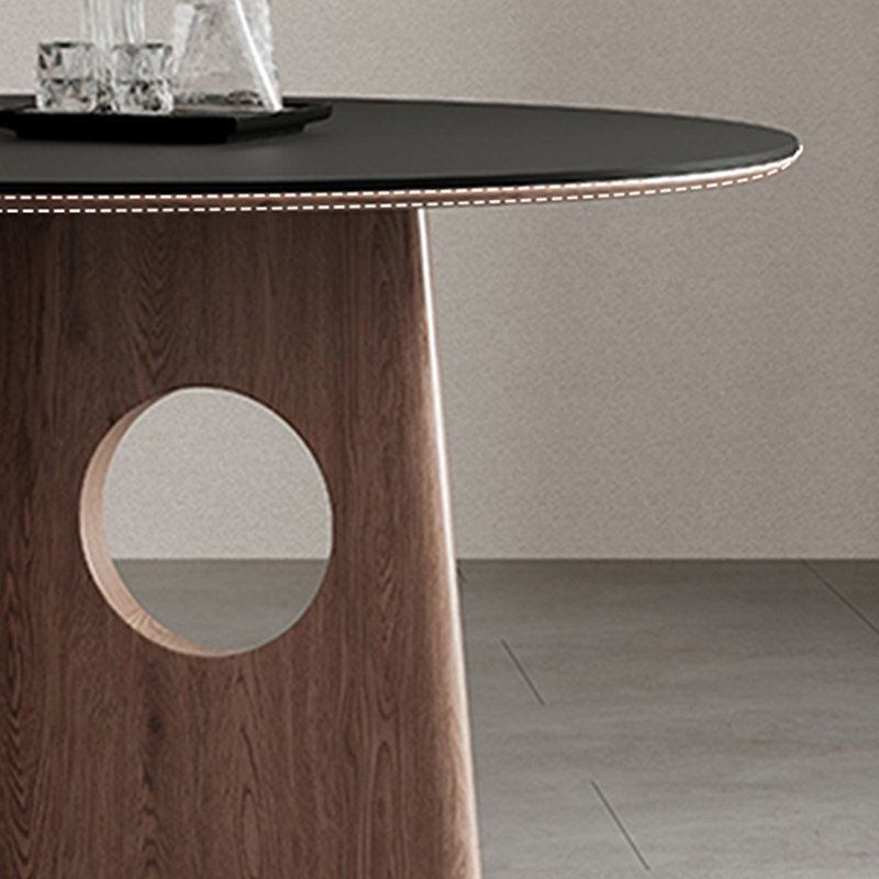Table de salle à manger à pieds creux en bois massif, Noir / brun, H 29,5 po x L 39,3 po x l 39,3 po