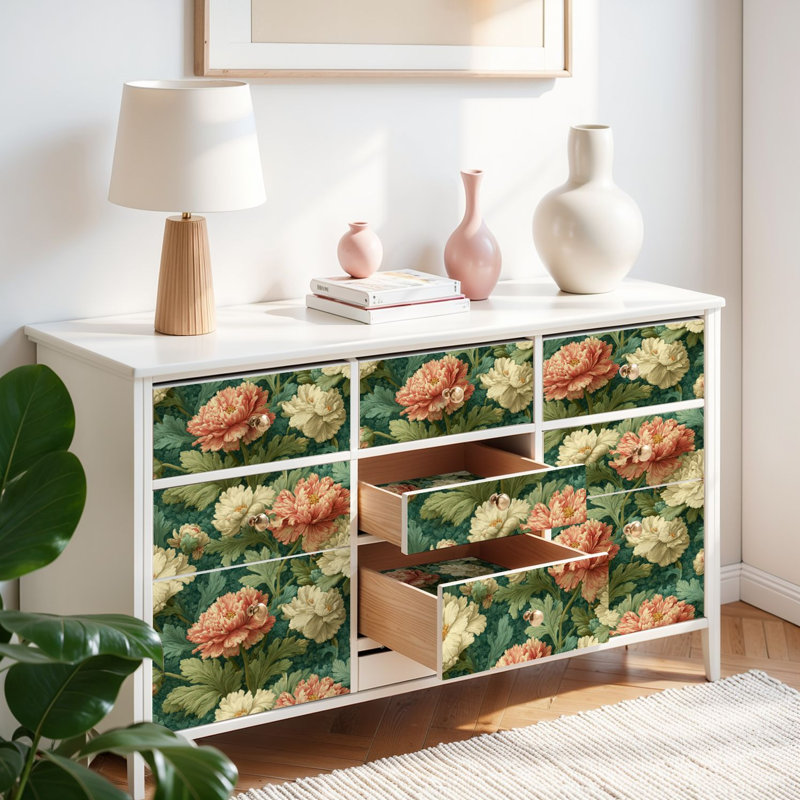 Papier peint auto-adhésif à peler et à coller, à motif floral antique, lueur douce, auto-adhésif et amovible 17,7 po x 118 po (45 x 300 cm)
