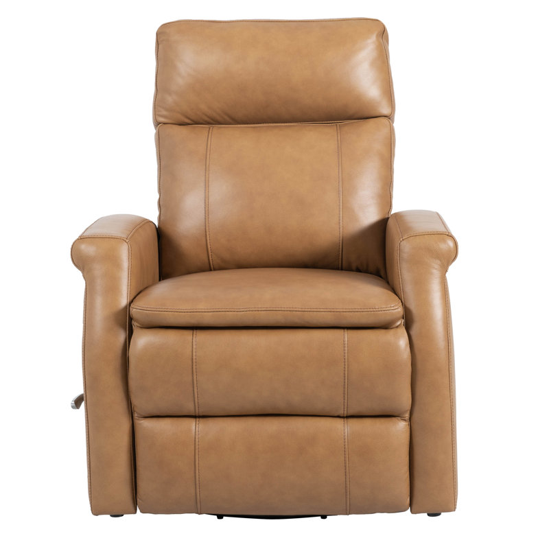 32" Top Grain Leather Manual Swivel Glider Recliner with Rolled Arms, Russet