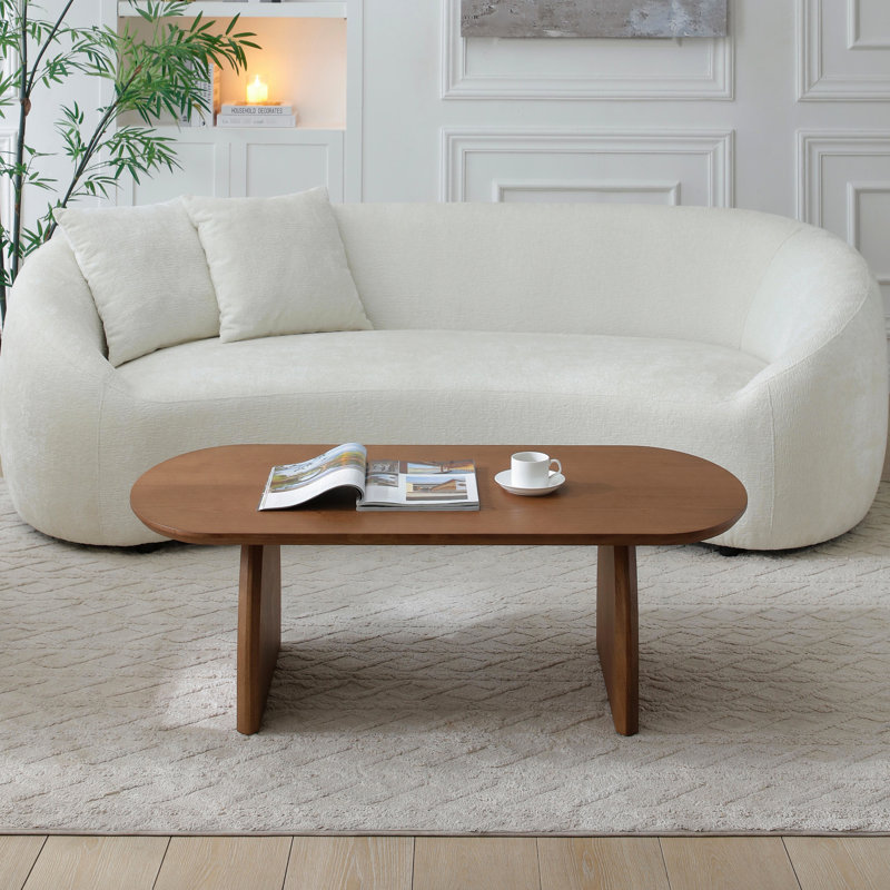 Table d'appoint de salon moderne Modern, base incurvée et noyer naturel, stable pour une utilisation à long terme, installation multifonctionnelle quotidienne